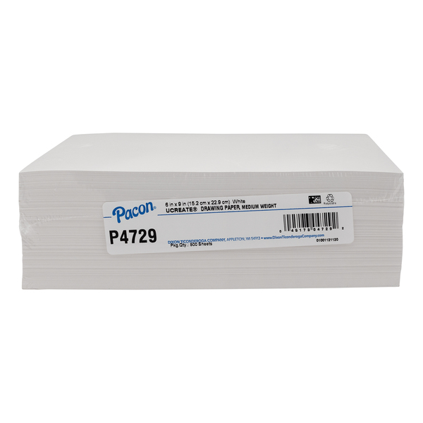 Pacon Drawing Paper, White, Medium Weight, 50lb., 6in x 9in, PK500 P4729
